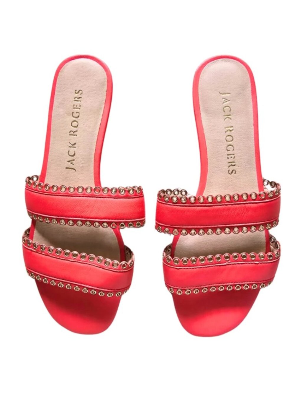 JACK ROGERS "Savannah" Two Band Eyelet Sandals Coral Slides Size 7 Women's